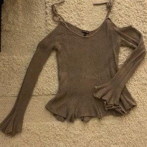 Express-Taupe-Cold Shoulder-Tie Top-Bell Sleeved Sweater-Size